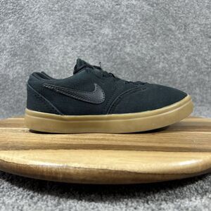 Nike Check SB Low 905371-006 Kids Size 1Y Black Gum Athletic Skate Shoes Used